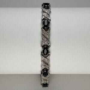 FAS 925 Sterling Silver Gemstone XO Link Vintage Tennis Bracelet 7.5"
